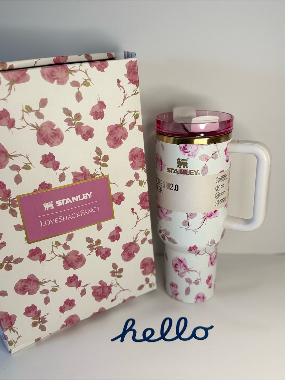 Brand New!Stanley Floral Travel Mug - White & Pink with Gold Accent 40 Oz
